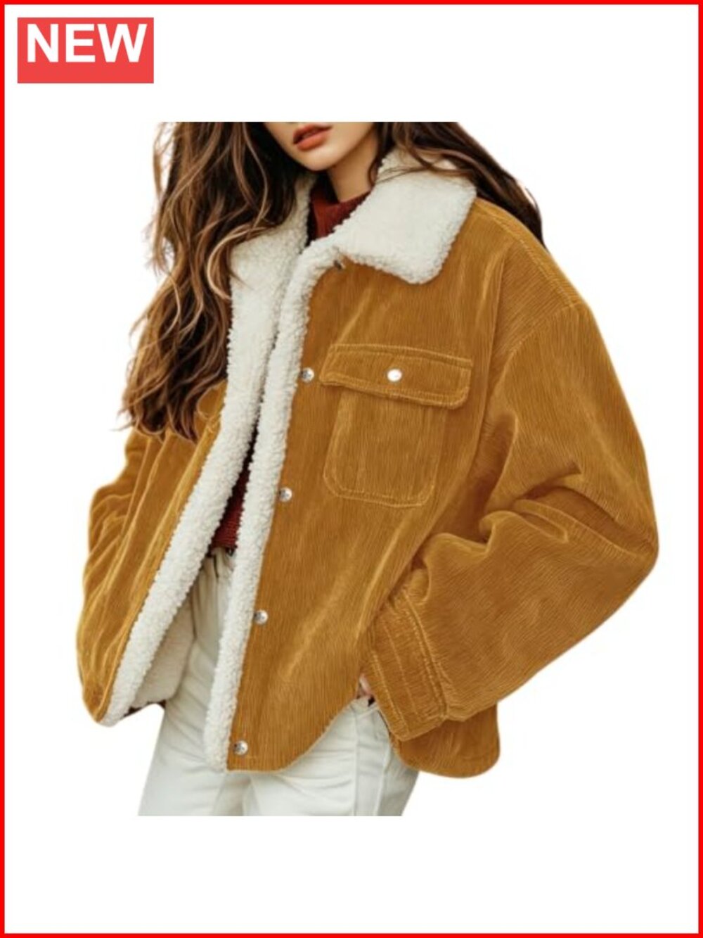 Women's Winter Sherpa Fleece Lined Corduroy Coat Faux Fur Jacket